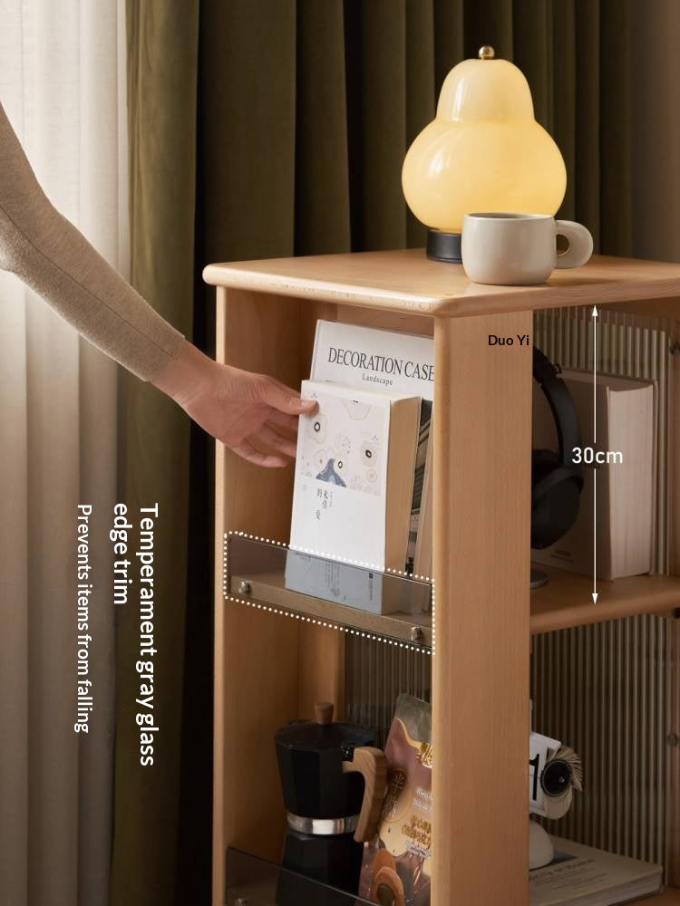 Beech Solid Wood Floor Movable Rack Side Cabinet.