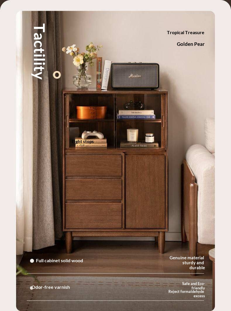 Golden Pear solid wood Side Cabinet with Enclosed Storage and Display Shelves