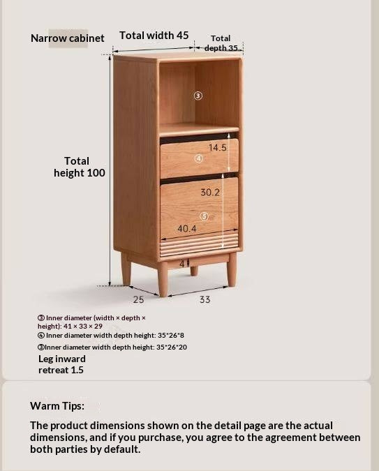 Cherry Solid Wood Wall-Mounted Side Cabinet Modern Minimalist Style