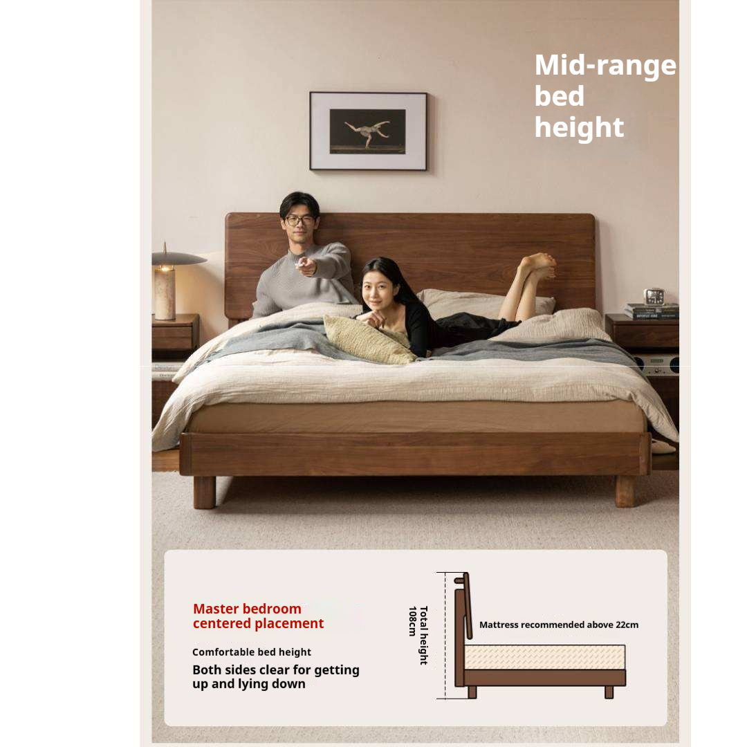 Black Walnut Solid Wood Bed with Italian Light Luxury Design