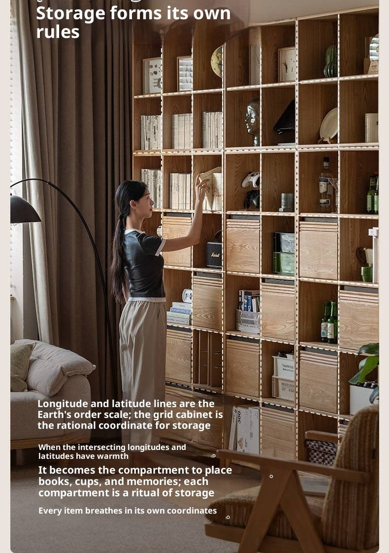 Ash Solid Wood Modern Grid Bookcase