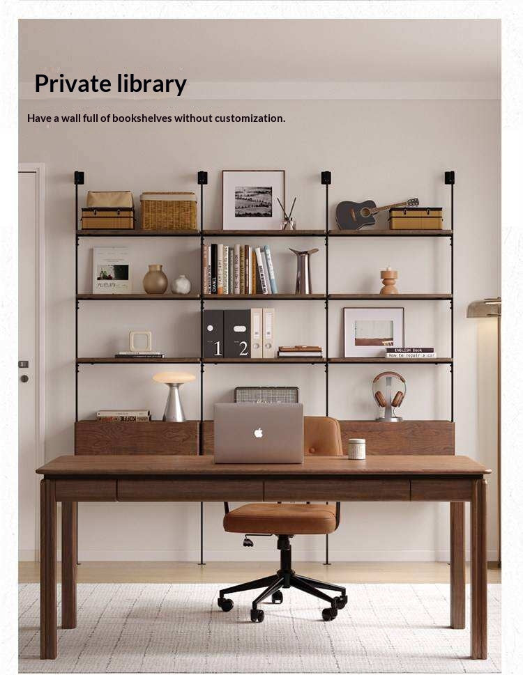 Oak Solid Wood Wall-Mounted Bookshelf Industrial Style