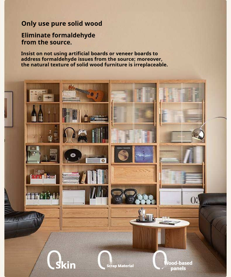 Oak, Ash Solid Wood Wall-Mounted Bookcase with Simple Storage Design