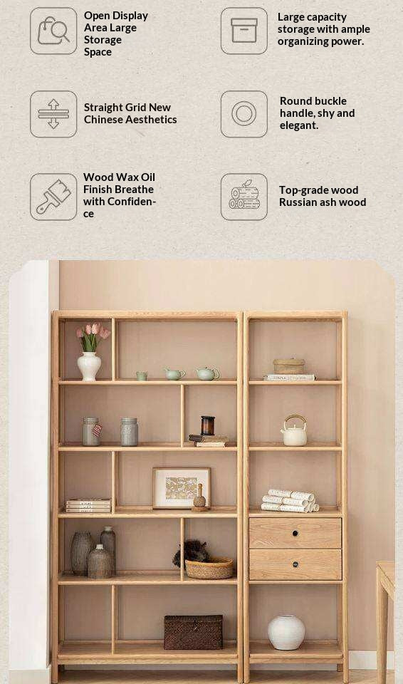 Ash Solid Wood Bookshelf Combined Bookcase Display Cabinet Wall Shelf