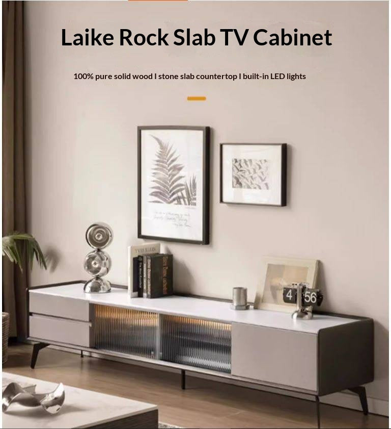 Tulipwood Solid Wood Light Luxury Rock Slab Double Drawer TV Cabinet