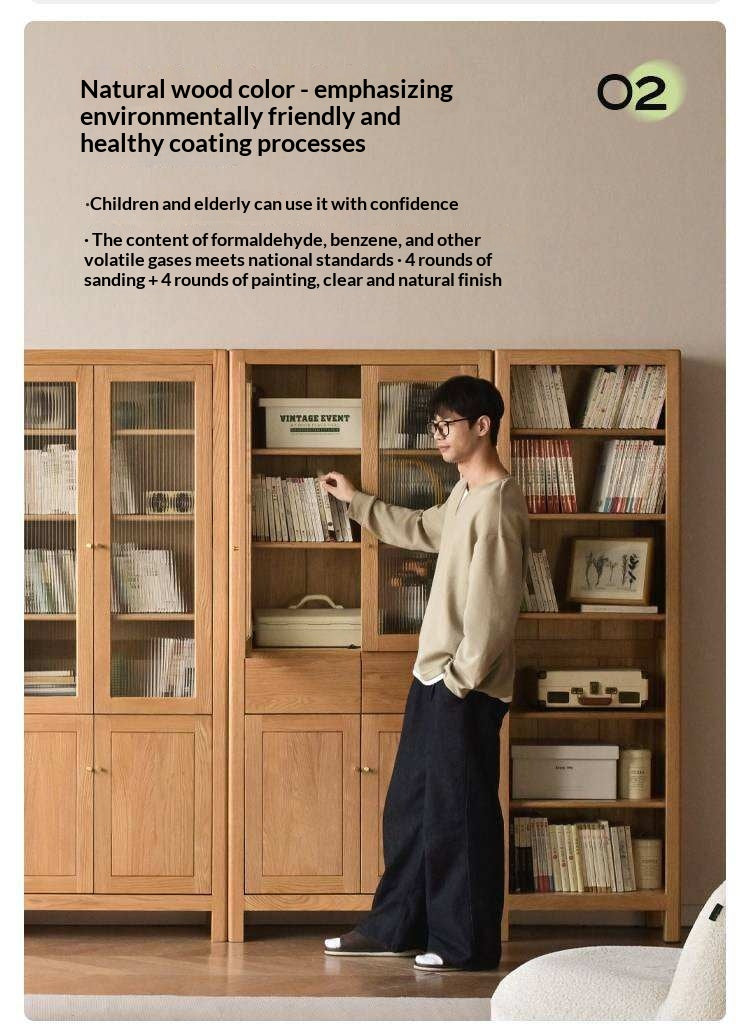 Oak, Solid Rubberwood Modern Minimalist Combination Bookcase