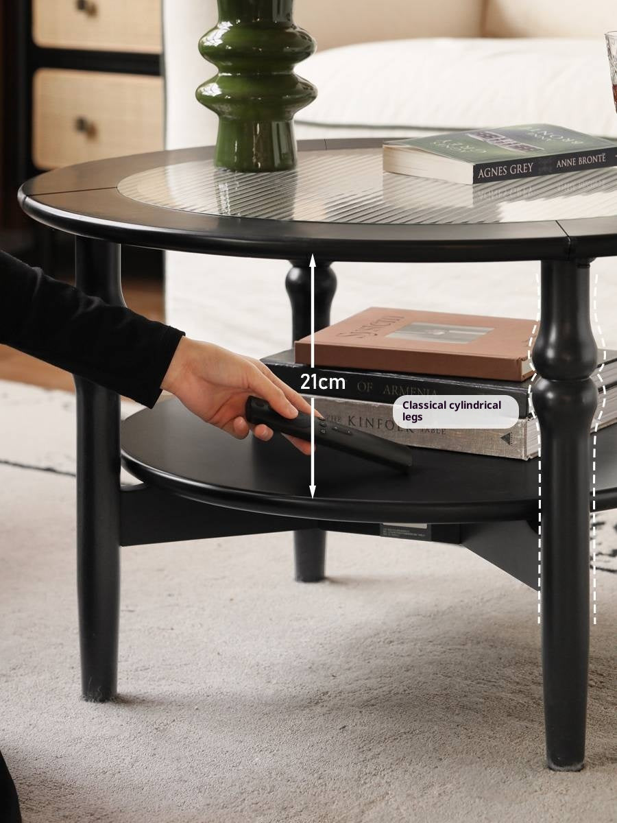 Rubber Solid Wood French Retro Glass Coffee Table.