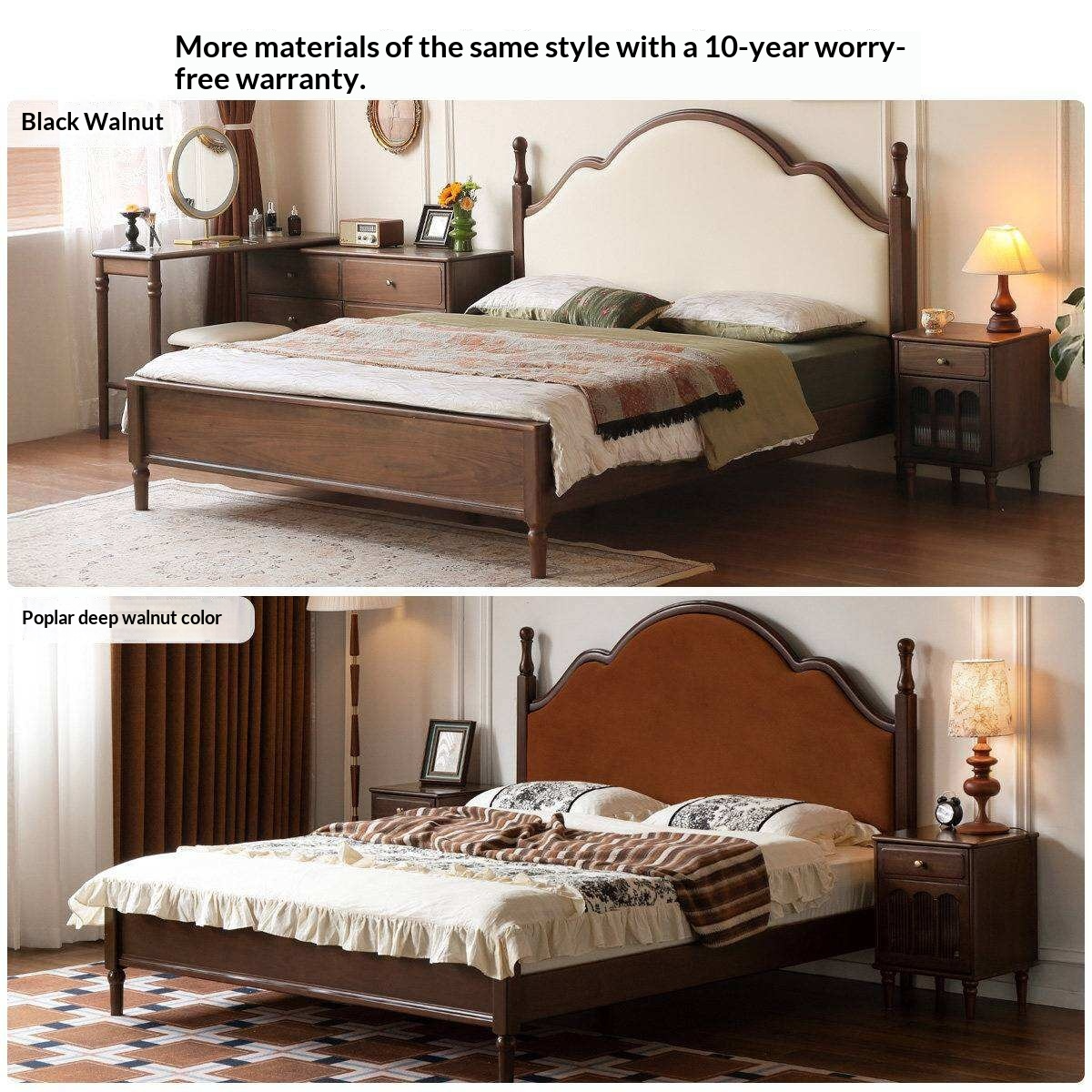 Ash Solid Wood Upholstered Bed with Tall Arched Headboard and Turned Finial Posts