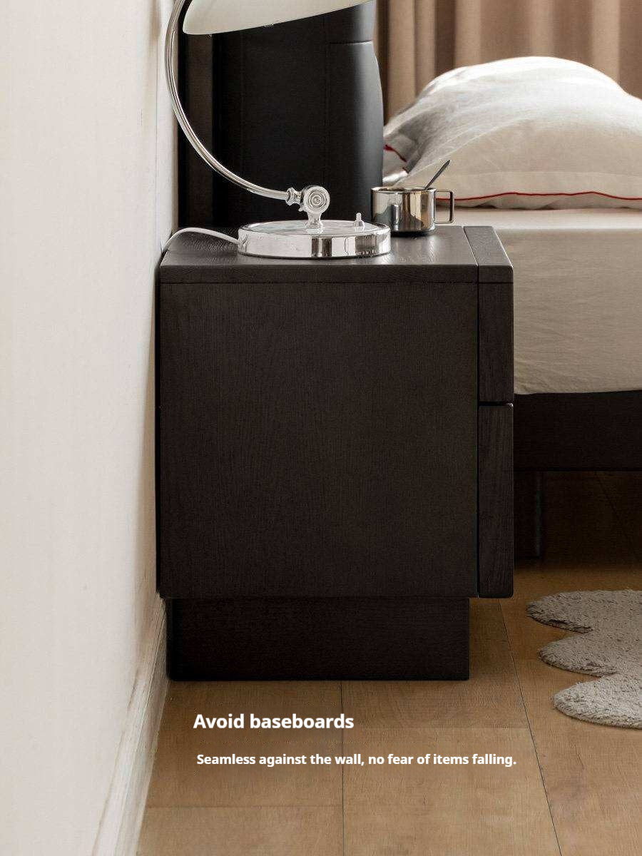 Oak Solid Wood Modern Black Storage Nightstand