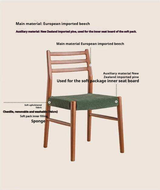 Set 4 pcs Beech Solid Wood Retro Style Dining Chair