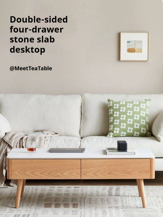 Oak, Beech Solid Wood Slate Coffee Table Simple Modern