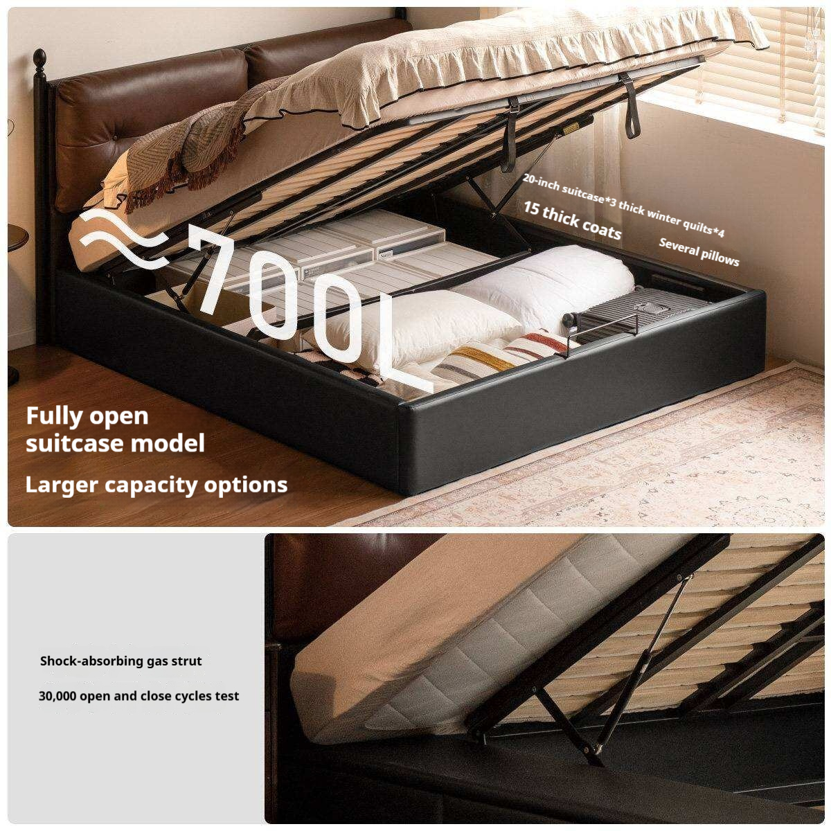 Genuine Leather Luxury Storage Bed with Lift-Up Storage Box Bed