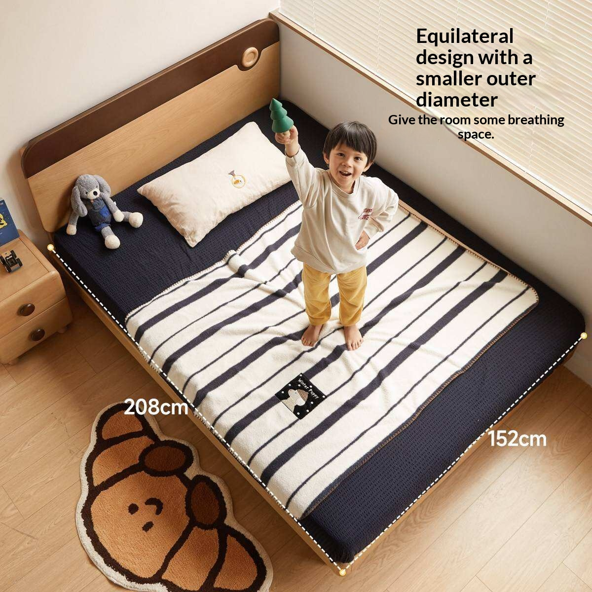 Beech Solid Wood Kids Montessori Platform Bed with Adjustable Headboard