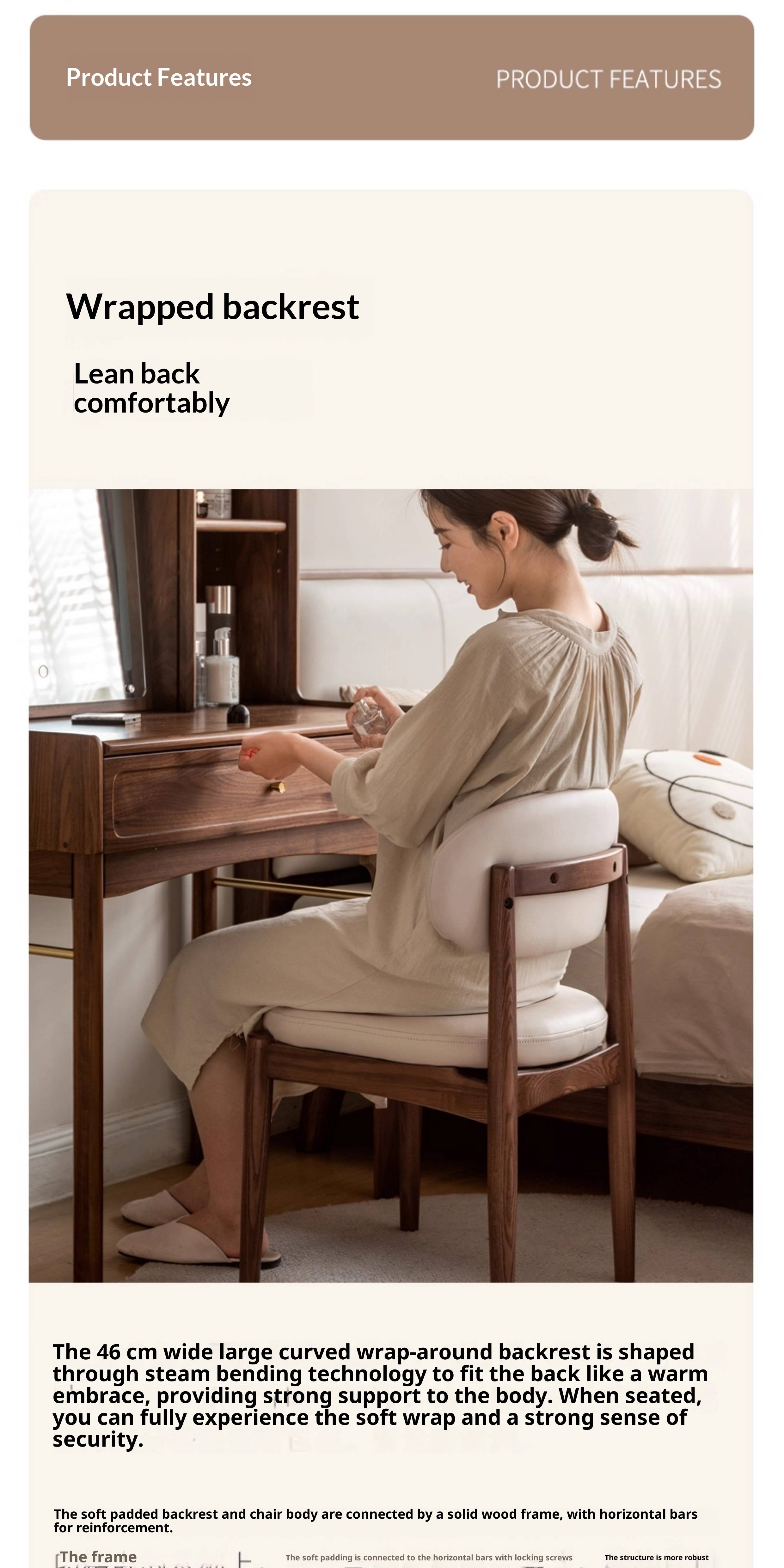 Black Walnut, Ash Solid Wood Modern White Soft Makeup Chair