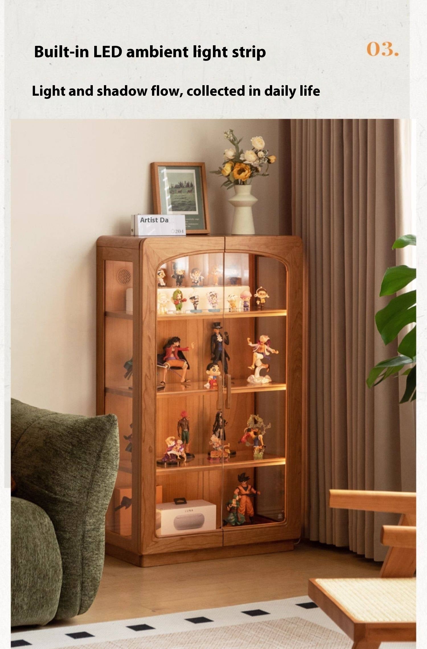 Cherry Solid Wood Retro Style With Light Side Cabinet