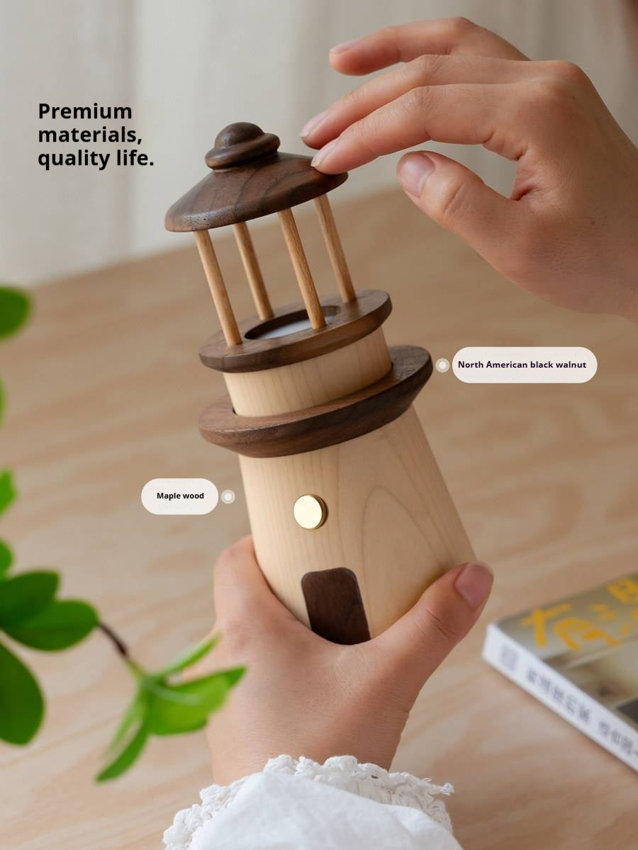 Black Walnut, Maple Solid WoodLighthouse Night Light for Bedroom and Bedside