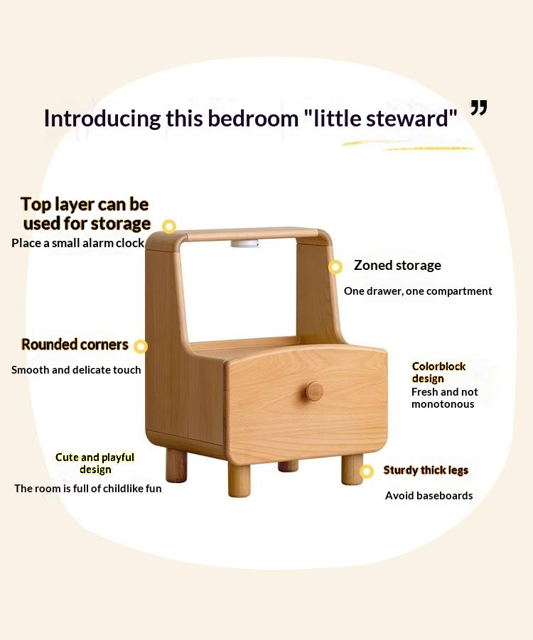 Beech Solid Wood Kids Nightstand Built-in Night Light