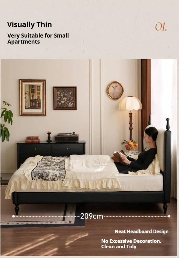 Luxury Genuine Leather Soft Backrest Bed, American Retro Style