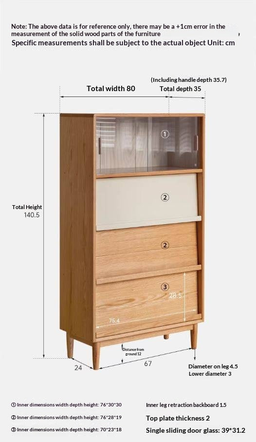 Oak Solid Wood Flip Door Modern Side Cabinet.