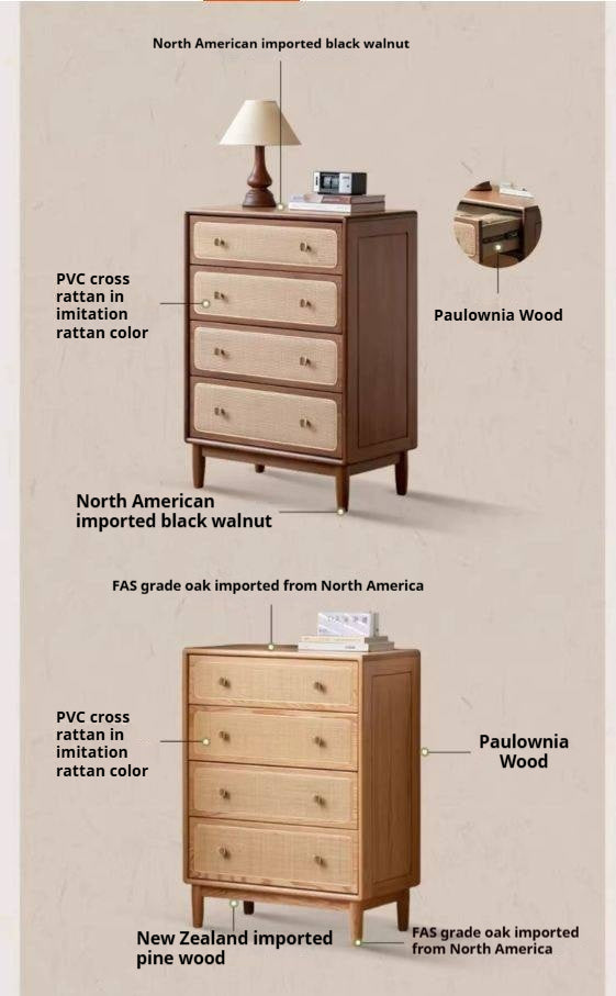 Oak, Black Walnut Solid Wood Cabinet Modern Rattan Storage Cabinet.