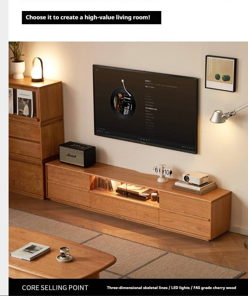 Cherry Solid Wood Modern Simple Floor TV Stand