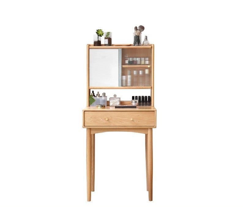 Oak solid wood Dressing table Hidden makeup mirror: