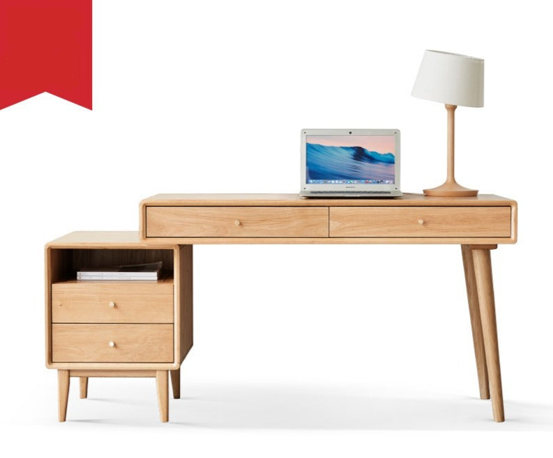 Bookshelf and office desk combination Oak solid wood-