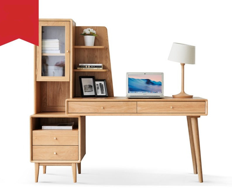 Oak solid wood Bookshelf and office desk combination -