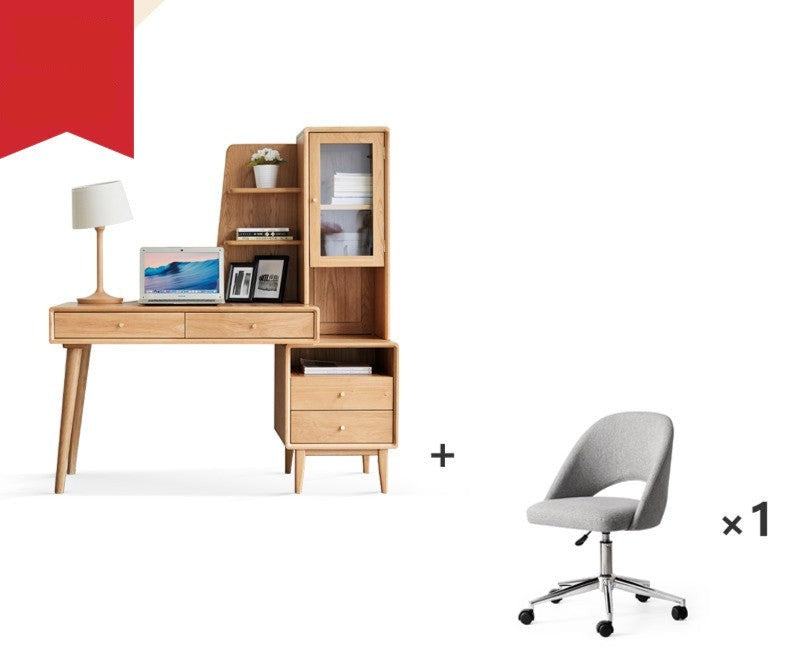 Bookshelf and office desk combination Oak solid wood"