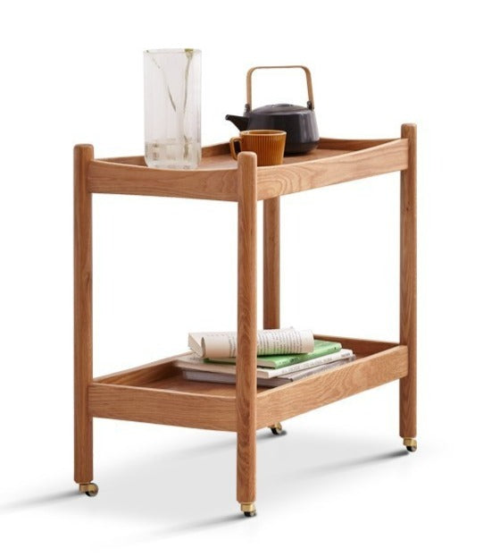Oak solid wood trolley mobile side table-