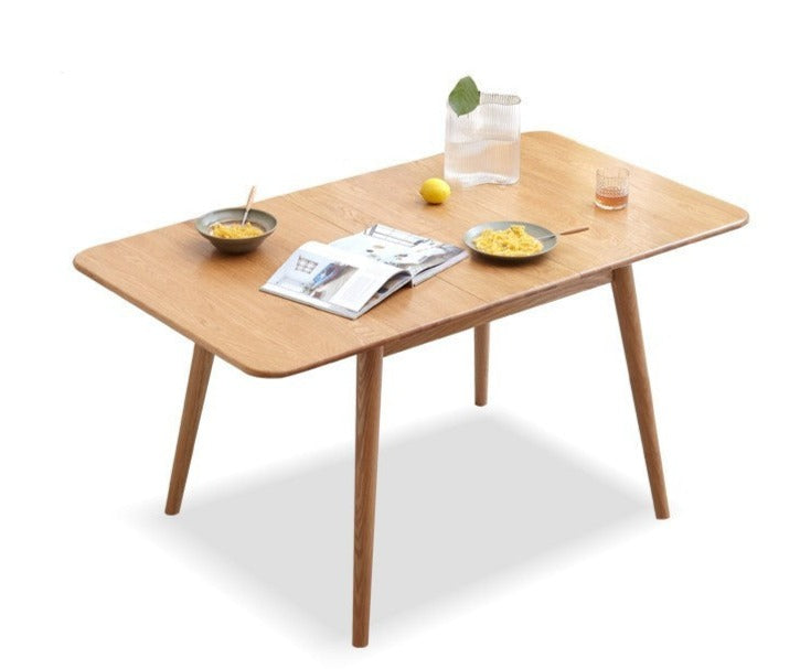 Retractable folding dining table oak solid wood_