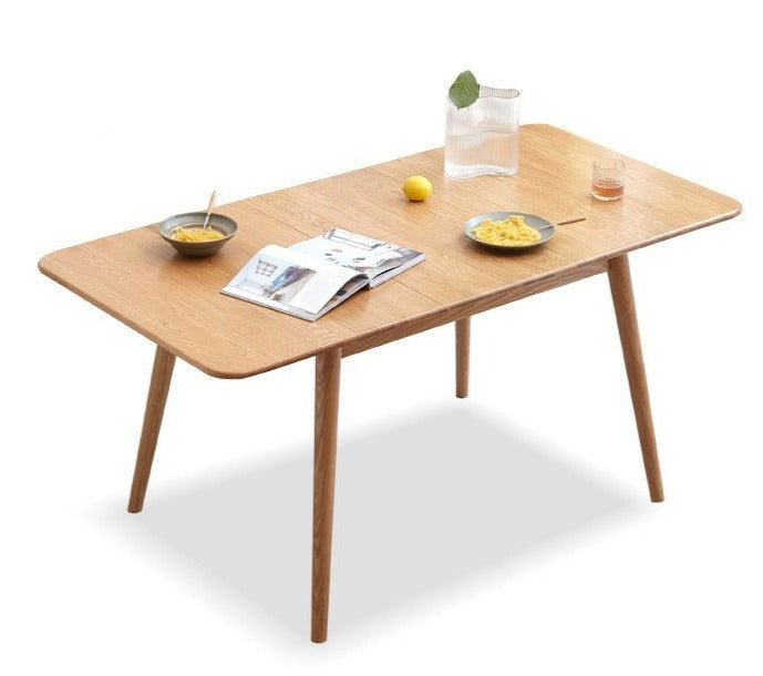 Retractable folding dining table oak solid wood_