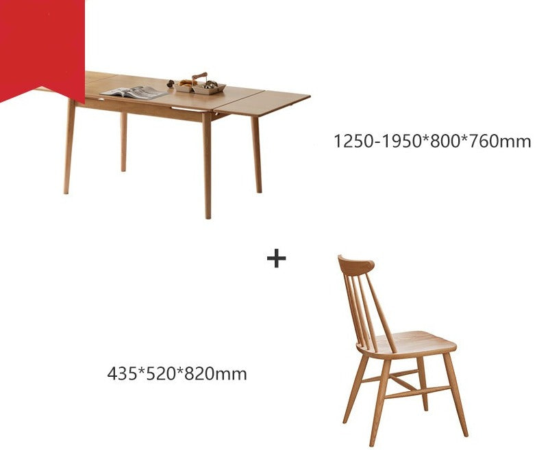 Retractable Oak solid wood dining table large tabletop