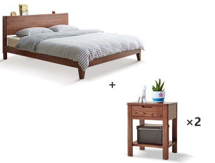 Bed Oak solid wood with LED light+