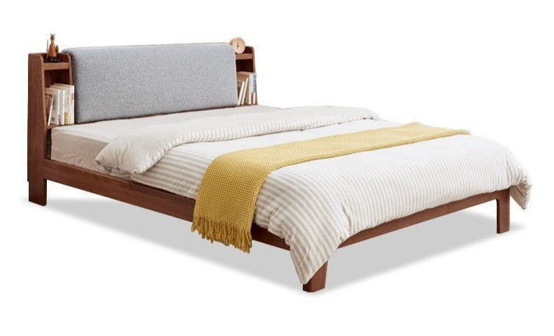 Oak solid wood Fabric Bed with light and shelf)