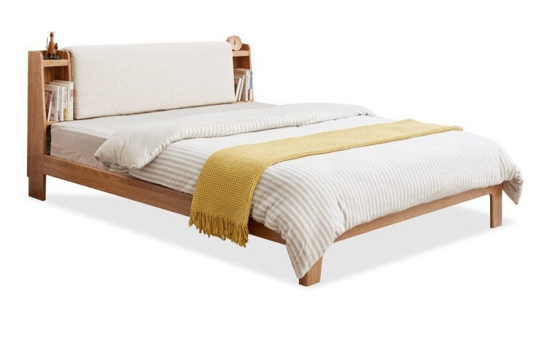 Oak solid wood Fabric Bed with light and shelf)