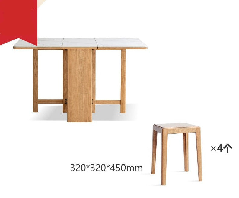 Foldable Dining Table with rock slab surface Oak solid wood"