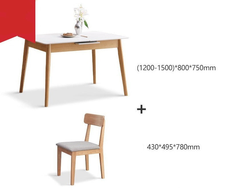 Folding dining table rock slab surface oak solid wood-