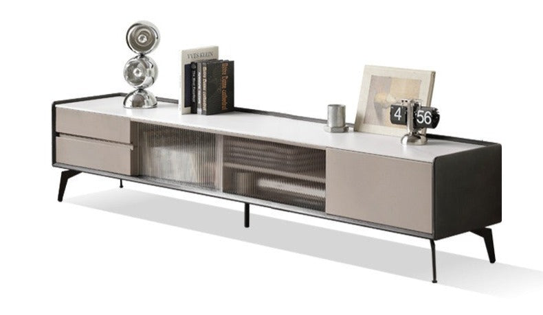Oak solid wood Light luxury rock slab double drawer TV cabinet