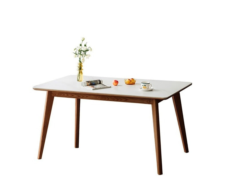 Ash solid wood Dining table with rock slab surface"