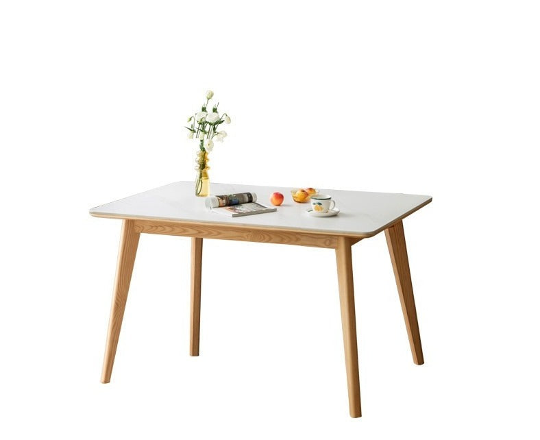 Ash solid wood Dining table with rock slab surface-