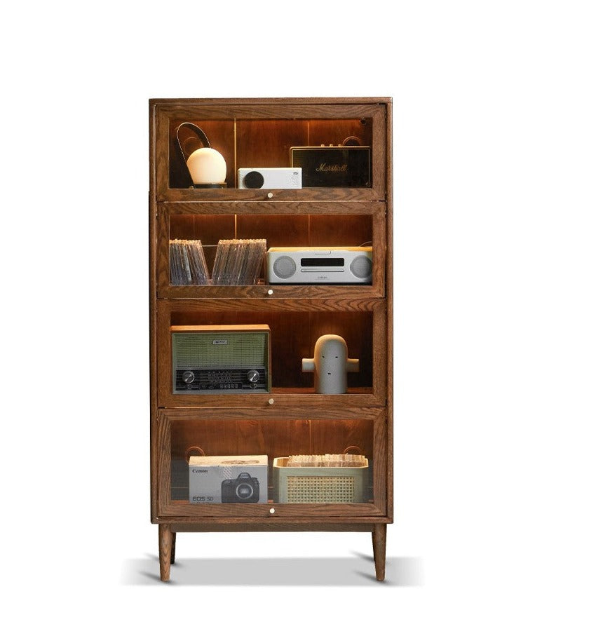 Glass door Bookcase, Side Cabinet Black Walnut, Oak solid wood"
