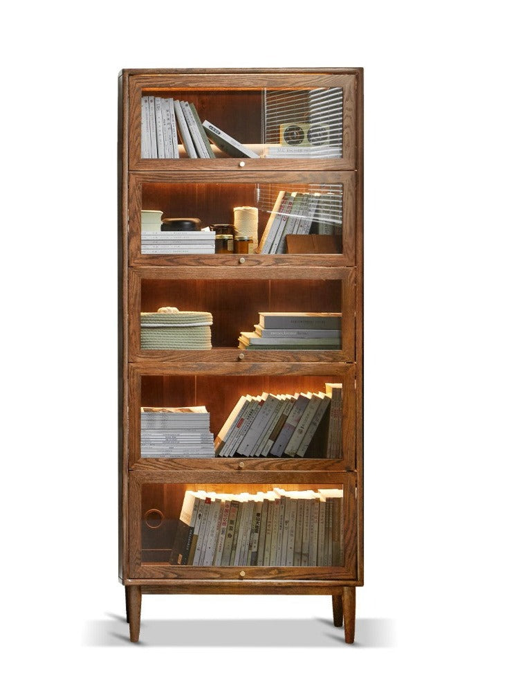 Glass flip door Bookcase, Side Cabinet Black Walnut, Oak solid wood-