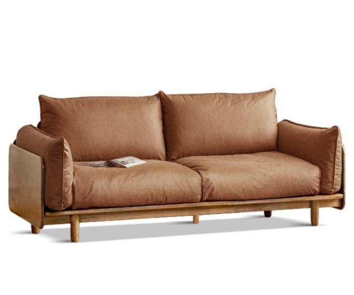 Oak solis wood sofa Genuine Leather, fabric: