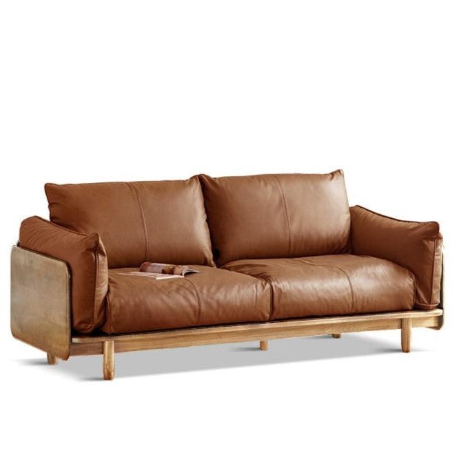 Oak solis wood sofa Genuine Leather , fabric