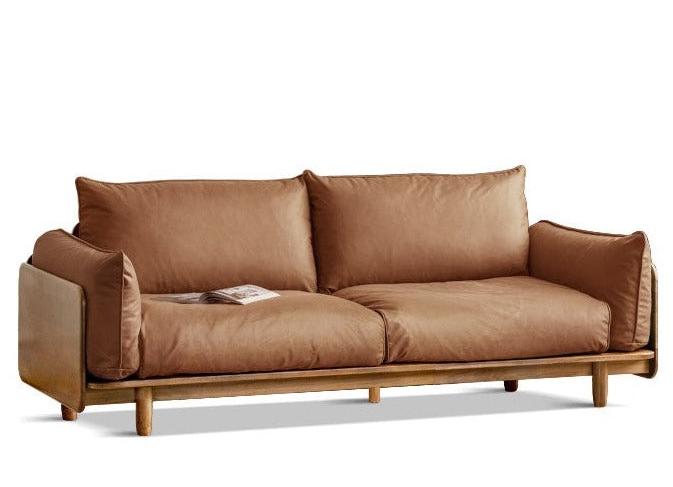 Oak solis wood sofa Genuine Leather, fabric: