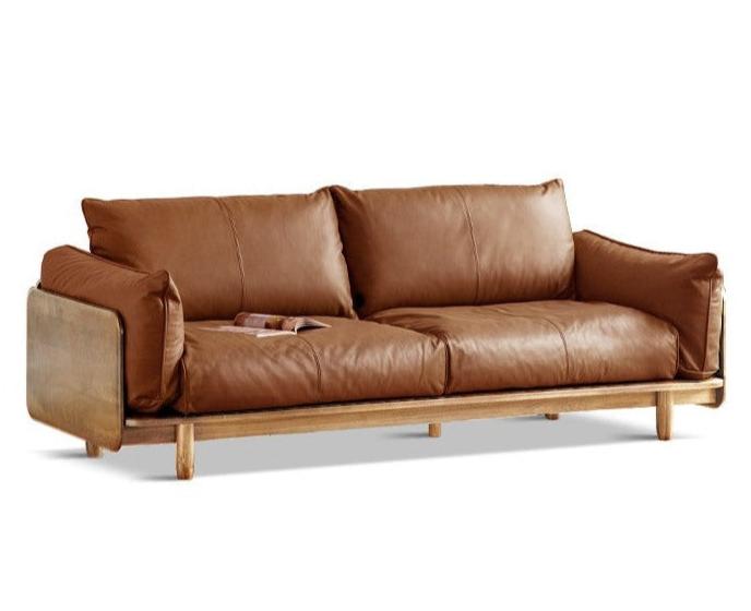 Oak solis wood sofa Genuine Leather, fabric: