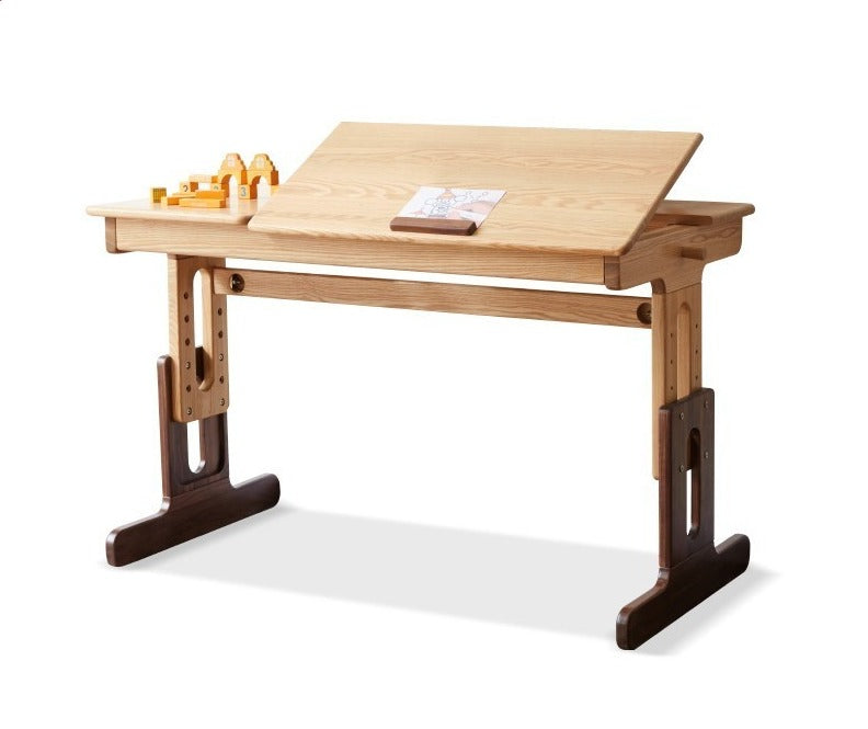 Adjustable lifting desk ,kids study multi-functional table Oak solid wood"