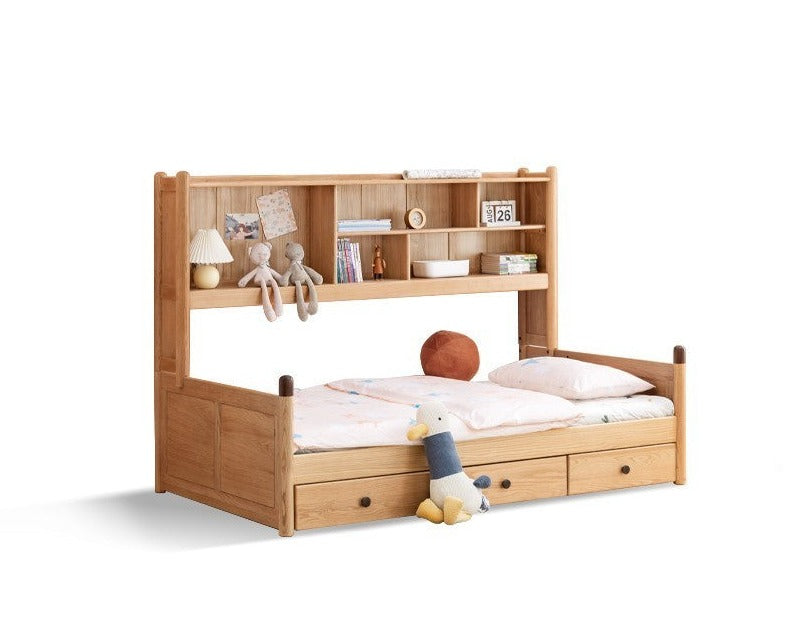 Multi-function bed with storage oak solid wood-
