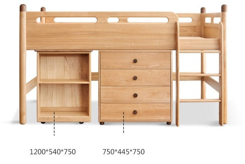 Mid-high bed with slanting ladder Beech solid wood"
